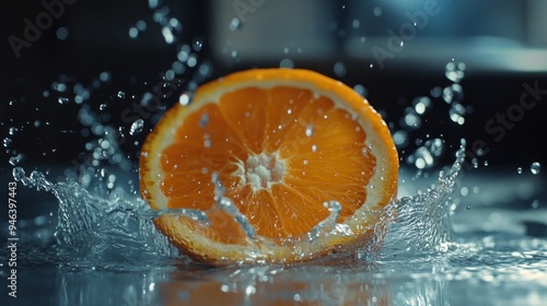 Orange Slice Splashing in Water