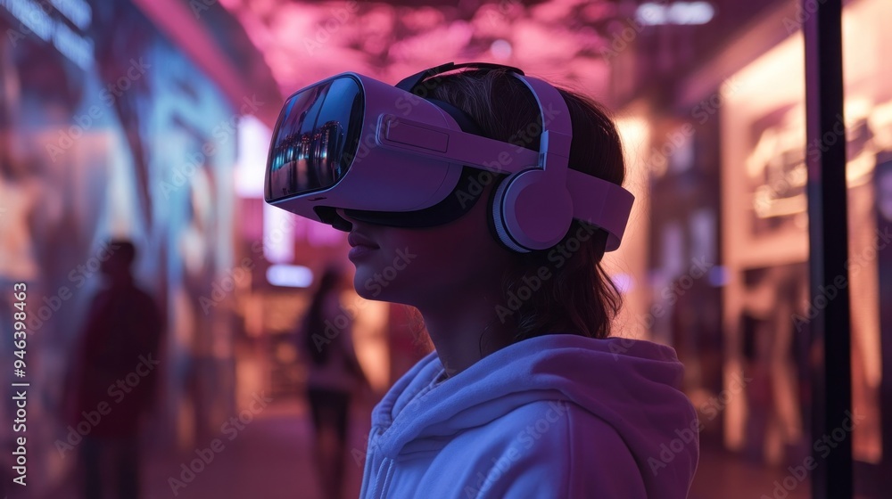 Young Woman Immersed in Virtual Reality Young Woman Immersed in Virtual Reality