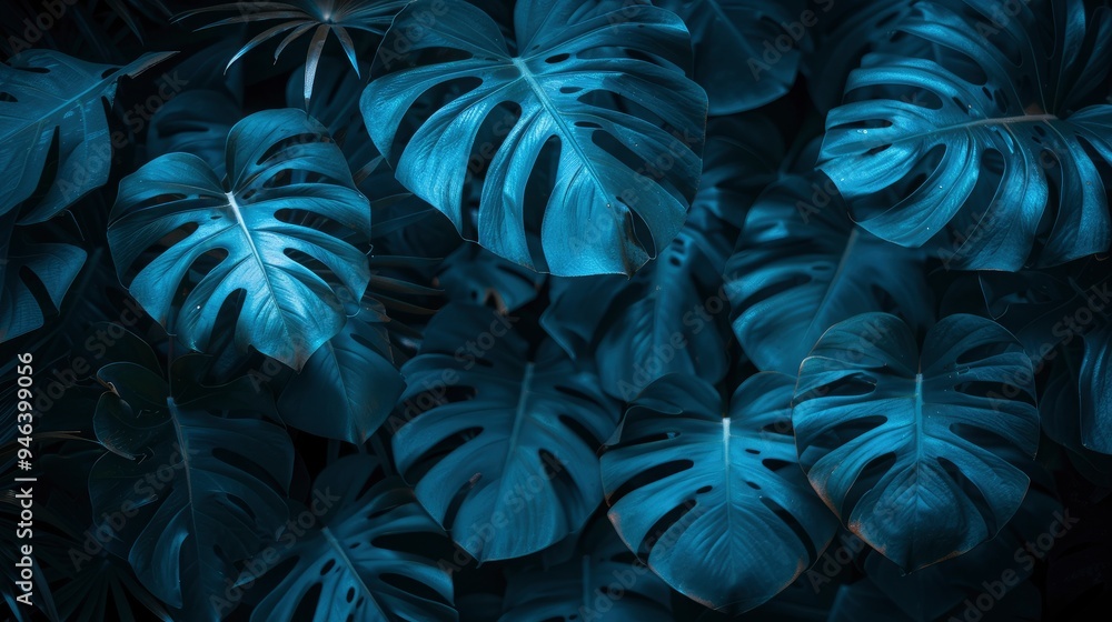 Lush Tropical Monstera Leaves in Teal Tones Lush Tropical Monstera Leaves in Teal Tones