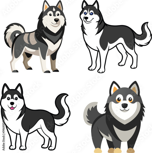 Alaskan Malamute Dog  Vector, Clipart Set,  easy to edit and multiple uses. 