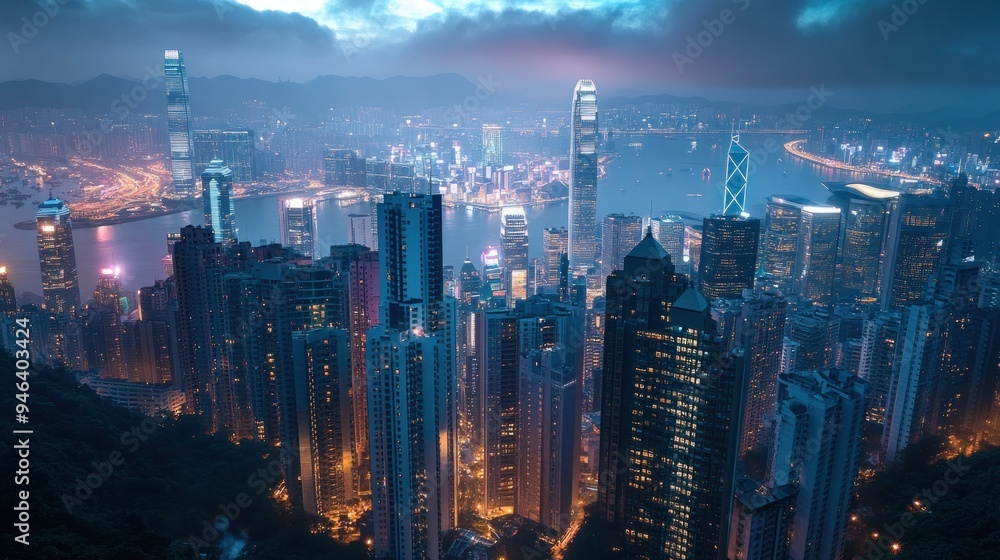 Obraz premium Hong Kong Skyline at Night