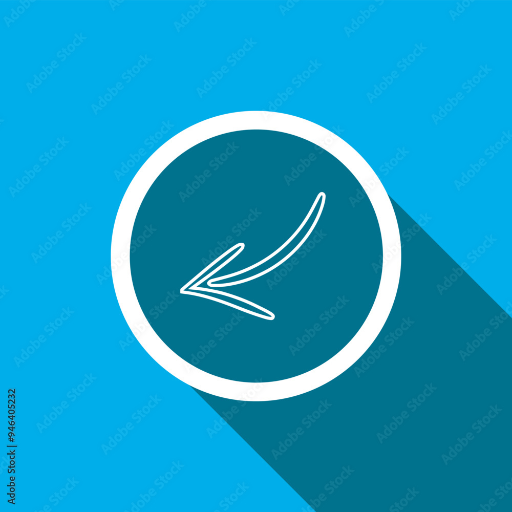 Curved arrow icon vector. Arrow pointer icon vector in trendy flat style. Arrow left icon image, Arrow left icon illustration isolated on blue background Curved arrow icon vector. Arrow pointer icon vector in trendy flat style. Arrow left icon image, Arrow left icon illustration isolated on blue background