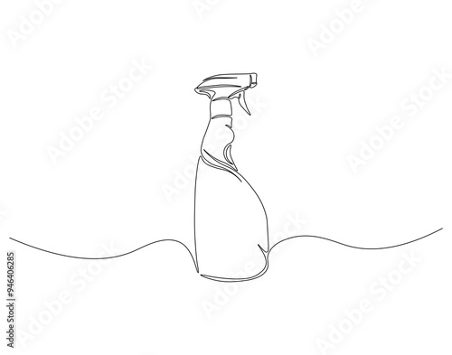 Continuous line drawing of water spray bottle. Single line illustration of spray bottle. Disinfectant, Barber, Gardener, concept. Editable outline
