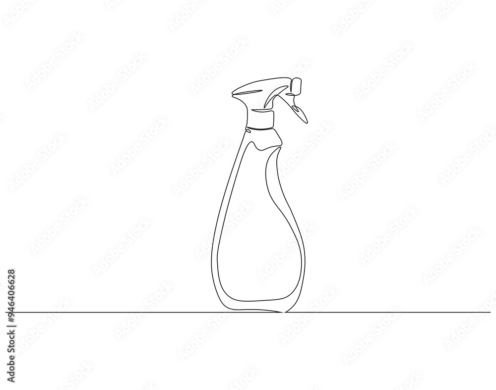 Continuous line drawing of water spray bottle. Single line illustration of spray bottle. Disinfectant, Barber, Gardener, concept. Editable outline Continuous line drawing of water spray bottle. Single line illustration of spray bottle. Disinfectant, Barber, Gardener, concept. Editable outline