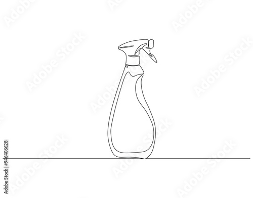 Continuous line drawing of water spray bottle. Single line illustration of spray bottle. Disinfectant, Barber, Gardener, concept. Editable outline