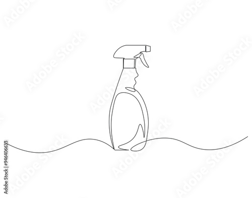 Continuous line drawing of water spray bottle. Single line illustration of spray bottle. Disinfectant, Barber, Gardener, concept. Editable outline