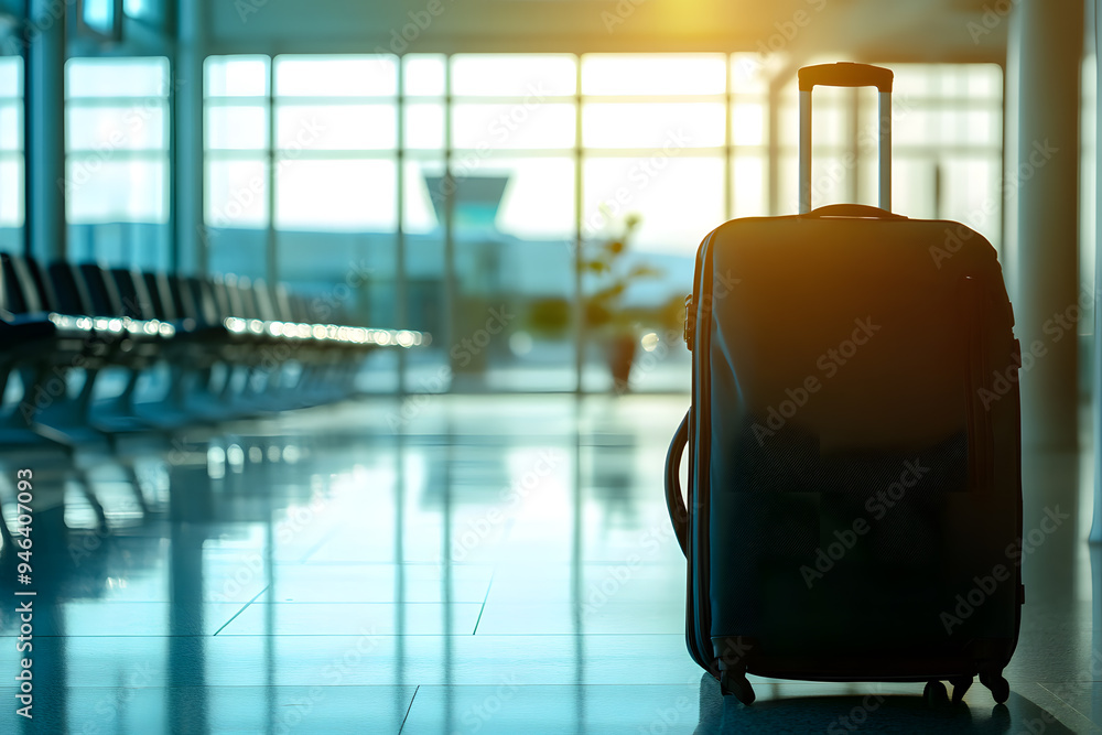 Suitcase luggage in a large airport waiting hall Suitcase luggage in a large airport waiting hall
