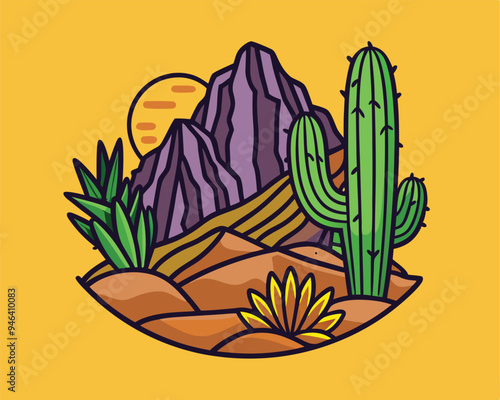 cactus and mountains t-shirt  design vector illustration
