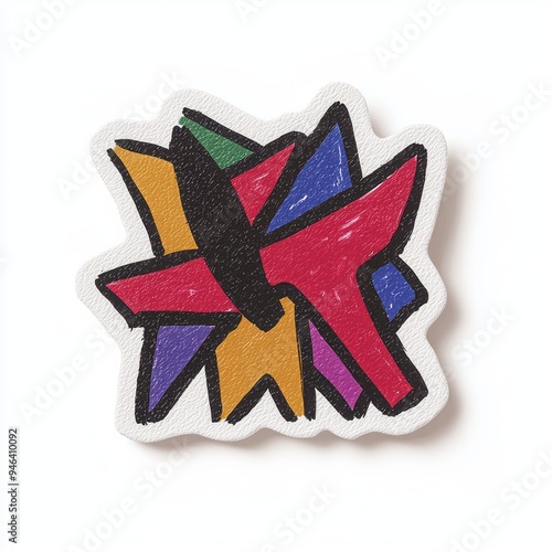 Colorful abstract sticker design with geometric shapes on a white background