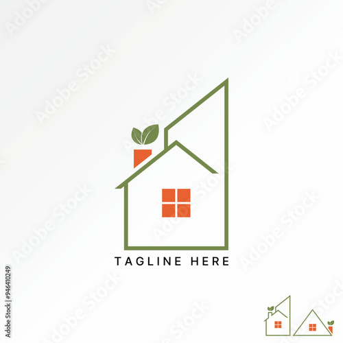 Logo design graphic concept abstract creative premium vector stock simple line home with reusable leaves. Related green house environmentally friendly