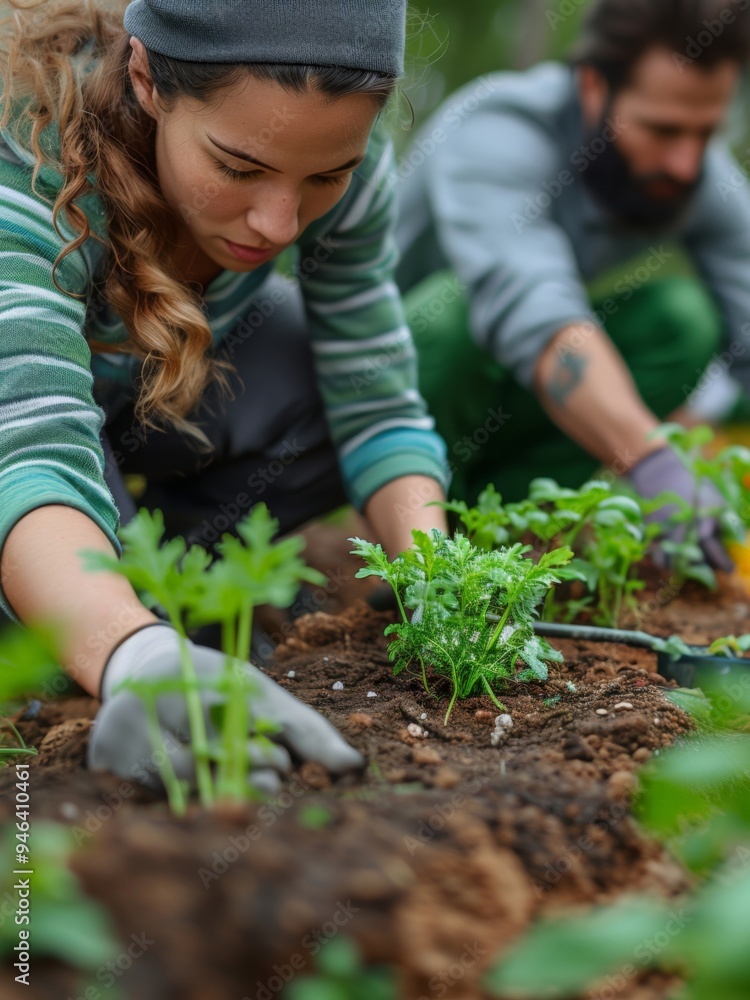 Group gardening together in a community garden Group gardening together in a community garden