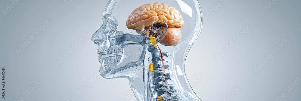 An intricate depiction of human brain and neck anatomy featuring ...
