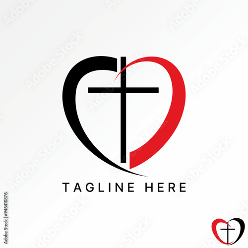 Logo design graphic concept abstract creative premium vector stock swoosh love with church pray ministry faith. Related to christian catholic baptism