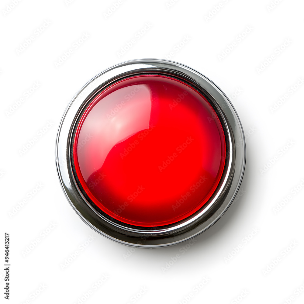 Top view red light round button isolated on white background Top view red light round button isolated on white background