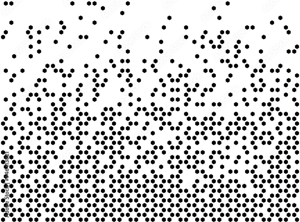 Geometric pattern of black hexagones on a white background.Seamless in one direction. Option with an Average fade out. Random fade out Geometric pattern of black hexagones on a white background.Seamless in one direction. Option with an Average fade out. Random fade out