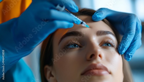 Youthful Radiance: Close-up of Young Caucasian Woman Receiving Cutting-edge Beauty Injection. Anti-aging Treatment Showcasing Modern Cosmetic Technology, Elegantly Composed for Aesthetic Medicine Mark