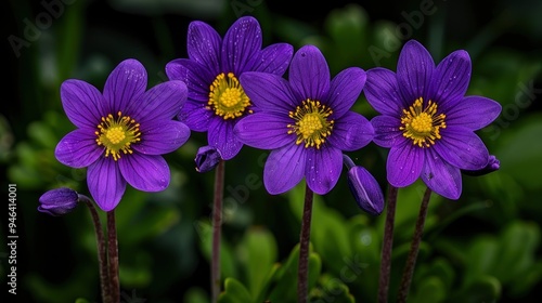Vibrant Purple Flowers with Yellow Centers in a Garden