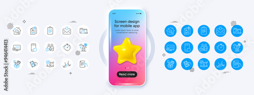 Talk, Recovery phone and Pay money line icons. Phone mockup with 3d star icon. Pack of Incoming mail, Clipboard, Family questions icon. Alcohol addiction, Online access, Inspect pictogram. Vector