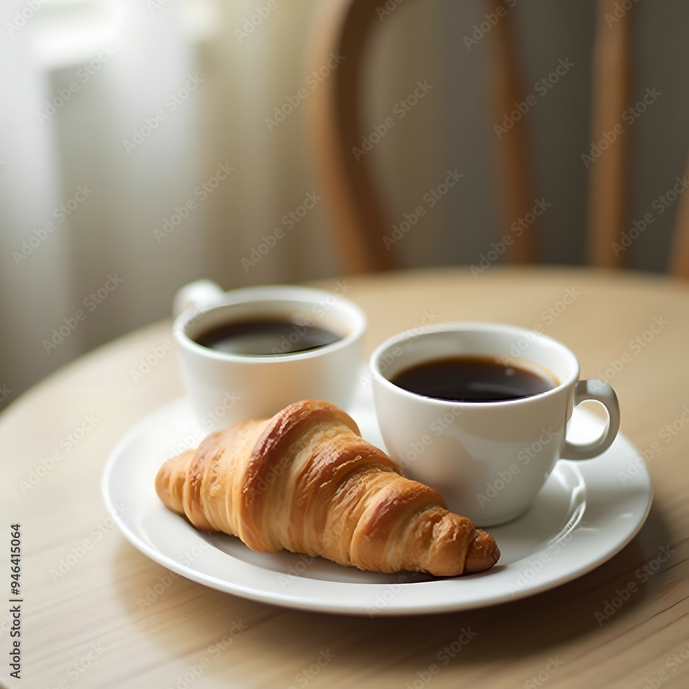 cup of coffee and croissant cup of coffee and croissant