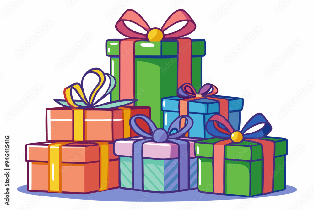 Stack of gifts, watercolor clipart illustration with isolated background.
Stack of gifts, watercolor clipart illustration with isolated background.