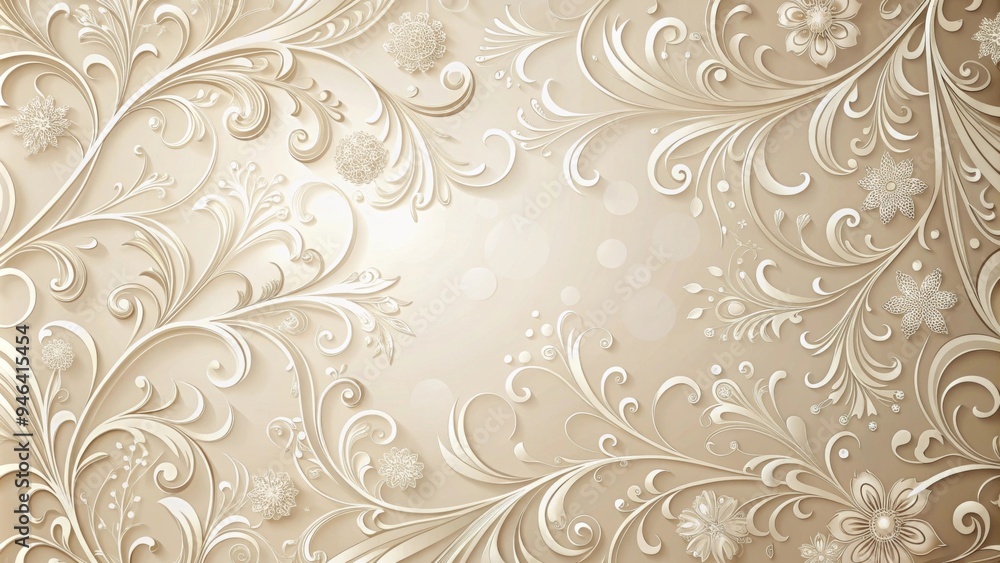 Elegant Beige Floral Swirl Pattern with Embossed Design for Luxury Background Elegant Beige Floral Swirl Pattern with Embossed Design for Luxury Background