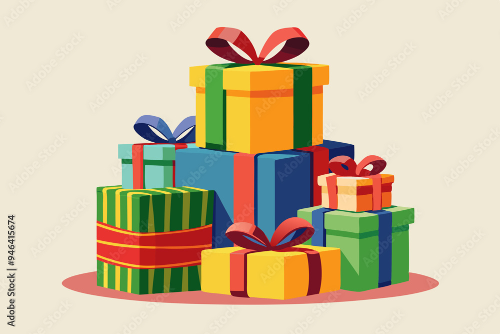 Fototapeta premium Stack of gifts, watercolor clipart illustration with isolated background. 