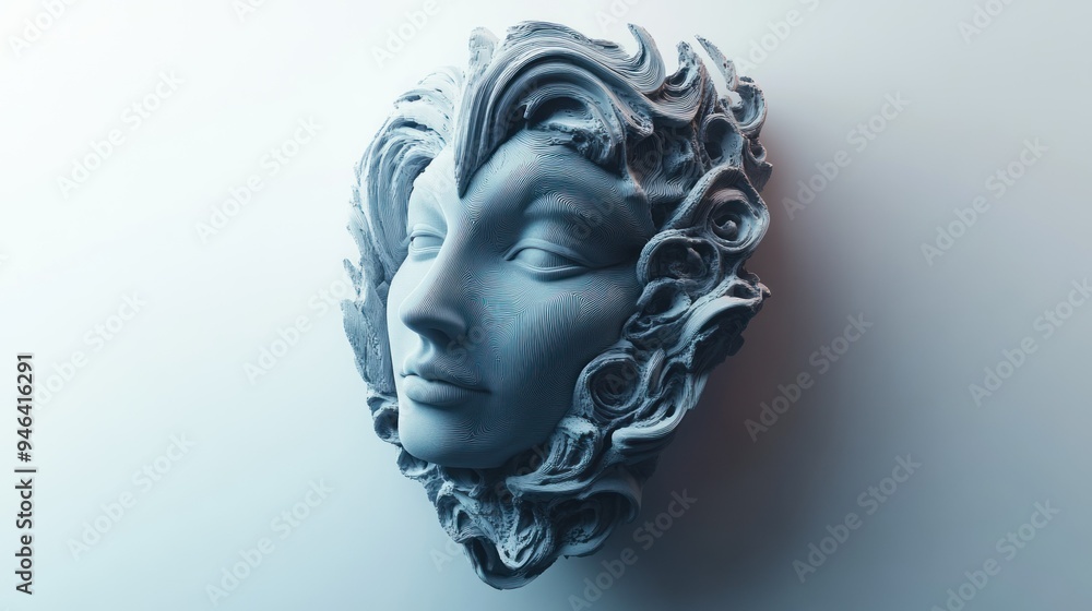 Abstract Sculptural Portrait with Wavy Hair Abstract Sculptural Portrait with Wavy Hair