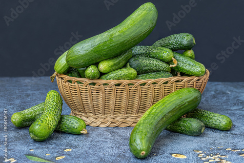 Obraz na płótnie Fresh cucumbers in a basket. w salonie