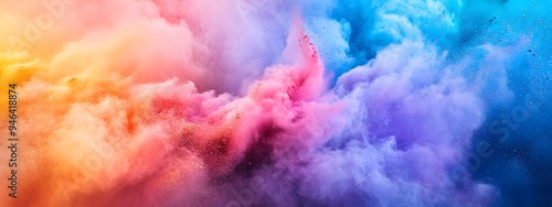 Colorful powder explosion on a pastel background, a Holi festival concept. High-speed shutter, action shot, isolated on a blue studio backdrop