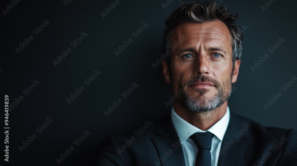 A confident man dressed in a suit posing against a dark background, representing sophistication, poise, and professionalism in his demeanor and attire. A confident man dressed in a suit posing against a dark background, representing sophistication, poise, and professionalism in his demeanor and attire.