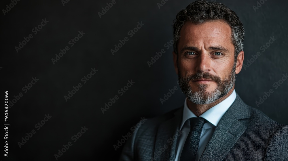 A smiling man in a suit confidently posing against a dark wall, combining professional demeanor with a touch of friendliness and approachability. A smiling man in a suit confidently posing against a dark wall, combining professional demeanor with a touch of friendliness and approachability.