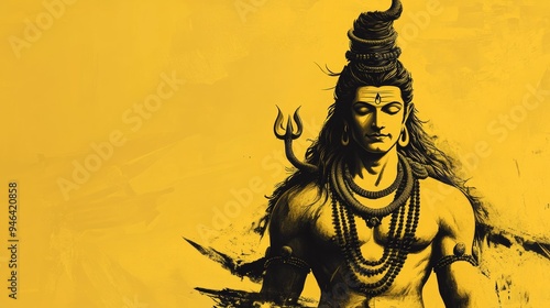 An image of Lord Shiva in a combination of yellow and black colors with a place to copy the text.