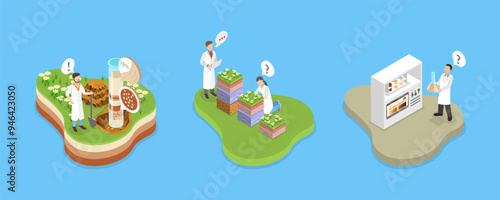 3D Isometric Flat Vector Illustration of Soil Analysis , Controlling Earth Pollution