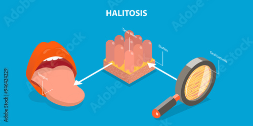 3D Isometric Flat Vector Illustration of Halitosis, Bacterial Causes of Bad Breath