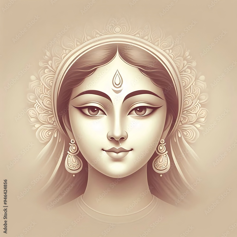 Close of Goddess Durga serene face Close of Goddess Durga serene face