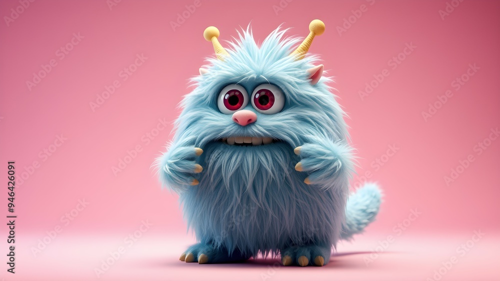 Cute and adorable furry monster characters on a soft color background Cute and adorable furry monster characters on a soft color background
