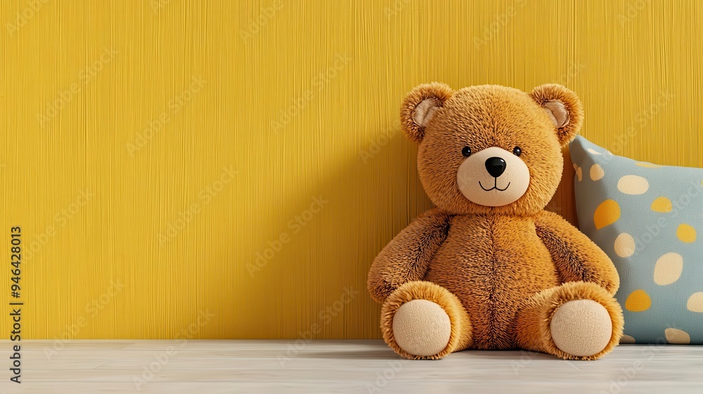 Teddy bear resting on a sunbeam, tranquil indoor setting, 3D illustration Teddy bear resting on a sunbeam, tranquil indoor setting, 3D illustration
