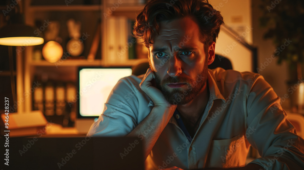 A man sitting at a desk in front of a laptop computer A man sitting at a desk in front of a laptop computer