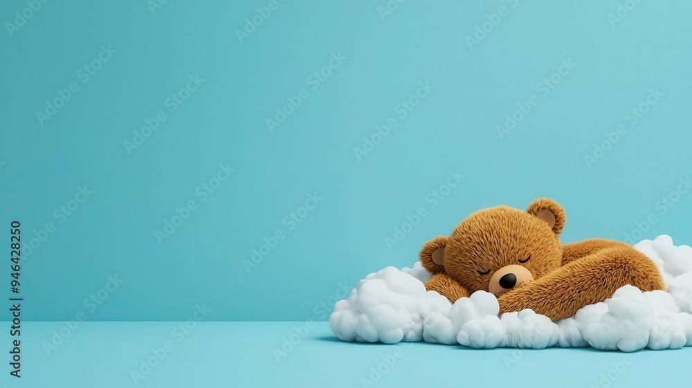 Teddy bear sleeping on a magic carpet, floating in the clouds, 3D ...