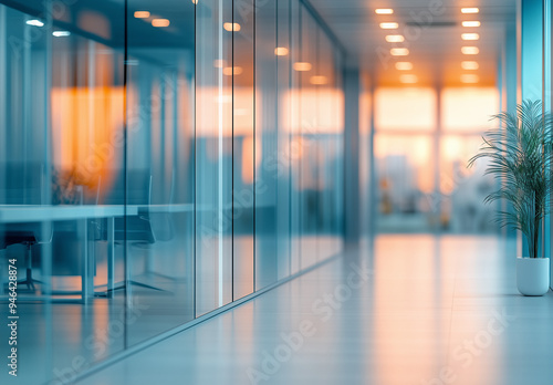 Abstract blurred interior office space. Blurred workplace with defocused pupil effect. Use for background or backdrop in business concept, stock photo