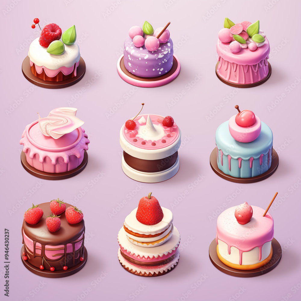 Set of cute cartoon cakes Set of cute cartoon cakes