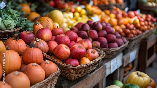 7 Seasonal bustling outdoor market selling seasonal produce apples squash pumpkins vendors warm fall clothing