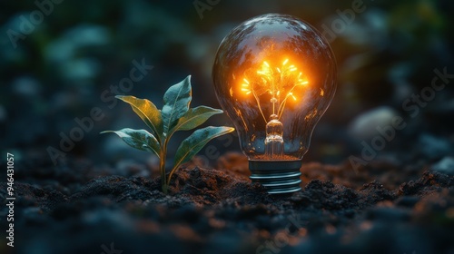 Light Bulb and Sprout in the Soil