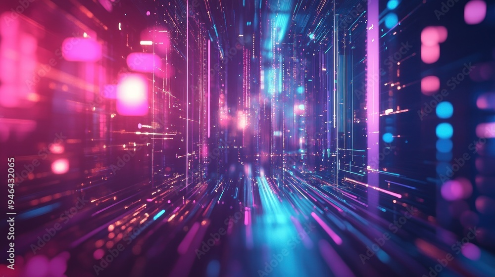 Abstract Digital Cityscape with Blurred Neon Lights Abstract Digital Cityscape with Blurred Neon Lights
