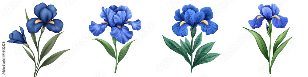 Iris Flower Floral Icon Art Nouveau Style Deep Blue Isolated on White and Transparent Background Iris Flower Floral Icon Art Nouveau Style Deep Blue Isolated on White and Transparent Background