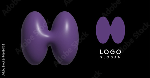 Inflatable letter H appealing 3D logo, glossy shiny bubble logotype for education and childish poster design, U2K brand identity, tech startup, eye-catching typographic. Vector illustration