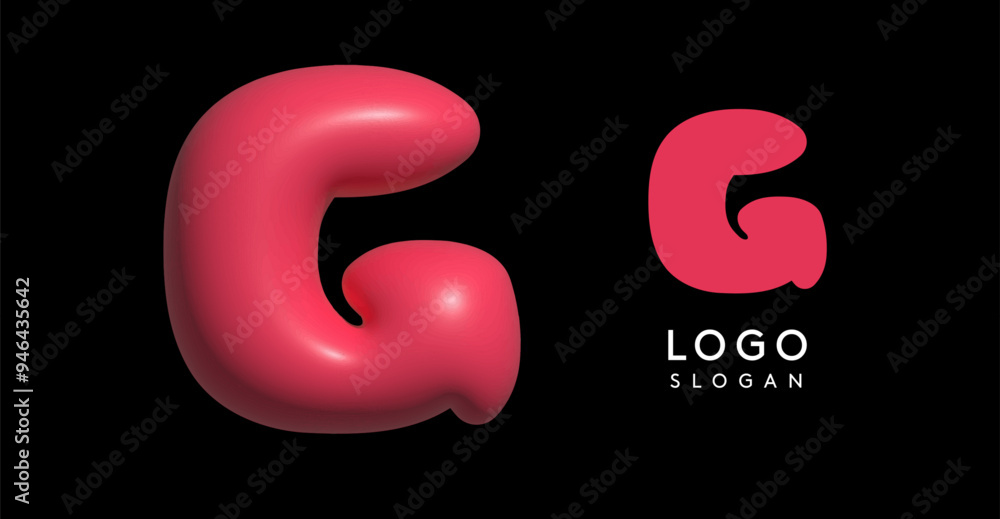 Inflatable letter G appealing 3D logo, glossy shiny bubble. Gum-colored logotype for U2K poster, education design, childish brand identity, tech startup, eye-catching typographic. Vector illustration Inflatable letter G appealing 3D logo, glossy shiny bubble. Gum-colored logotype for U2K poster, education design, childish brand identity, tech startup, eye-catching typographic. Vector illustration