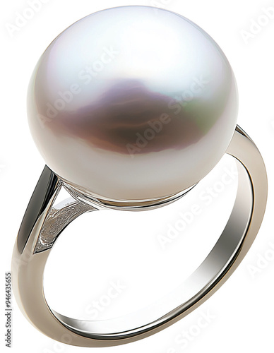 Luminous Pearl Ring: Showcasing a Single, Captivating Pearl on a Sleek Silver Band, isolated on transparent background. photo