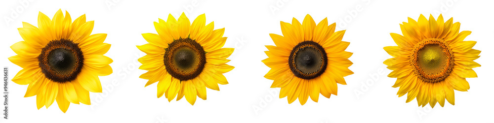 A sunflower head floral detail hyper realistic macro shot vibrant yellow isolated on white and transparent background A sunflower head floral detail hyper realistic macro shot vibrant yellow isolated on white and transparent background