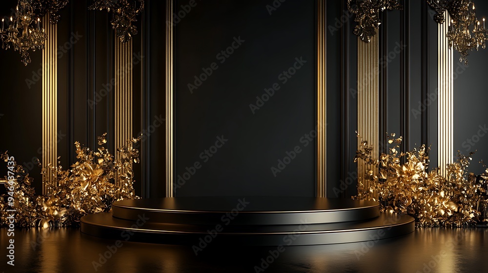 A rich Black Friday podium on a moody, gold-themed background. A rich Black Friday podium on a moody, gold-themed background.